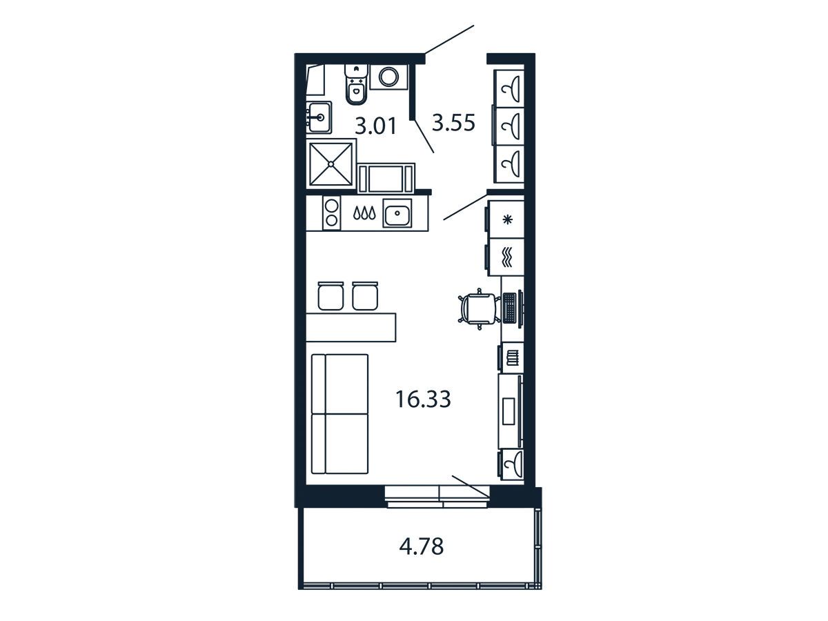 Планировка: Студия 22.50 м² в новостройке Полис ЛАВрики