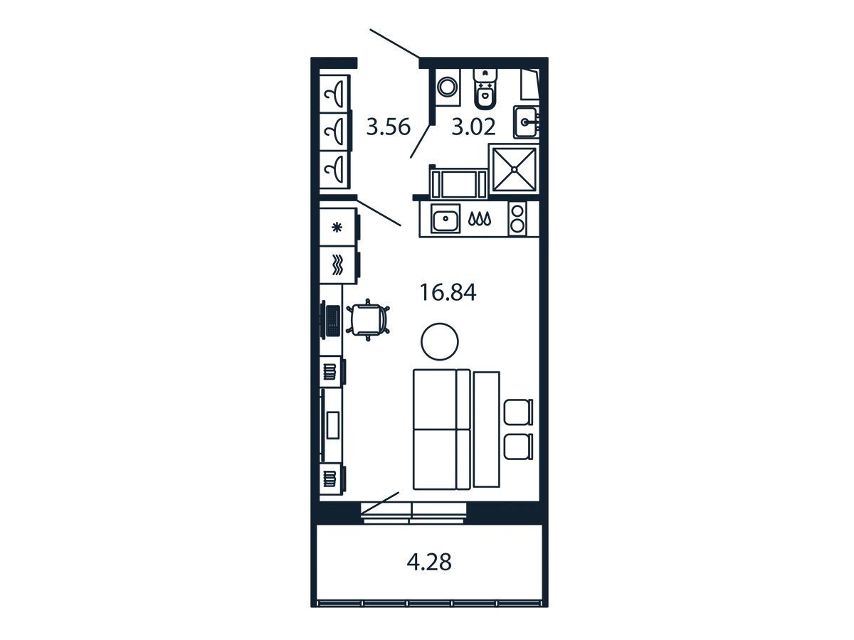 Планировка: Студия 23.00 м² в новостройке Полис ЛАВрики