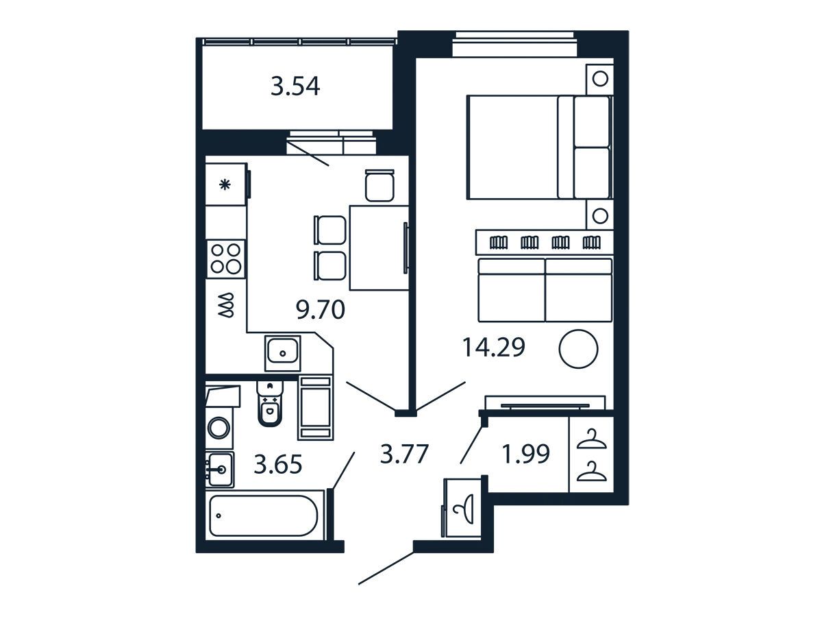 Планировка: 1-комн. квартира 32.60 м² в новостройке Полис ЛАВрики