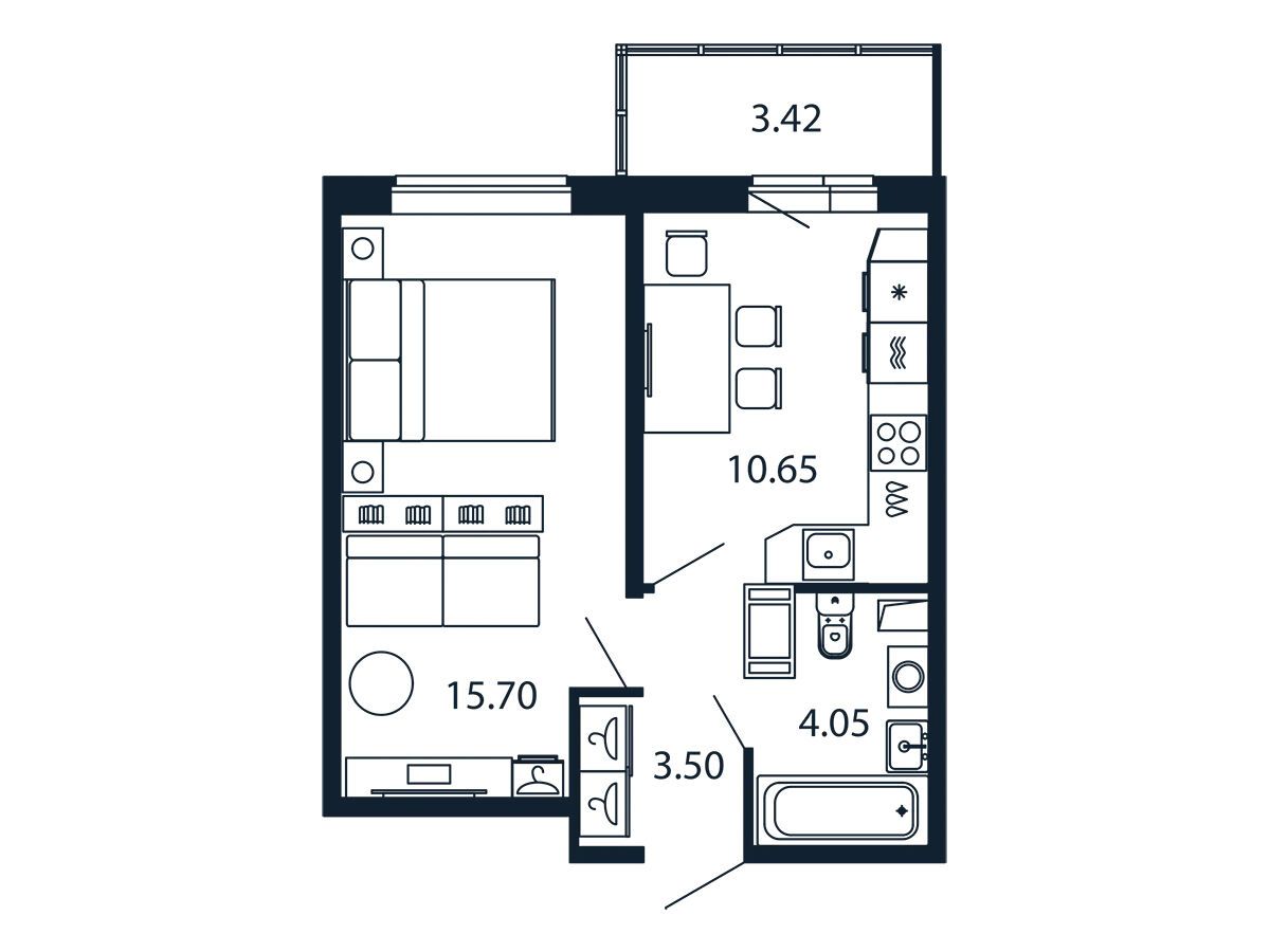 Планировка: 1-комн. квартира 33.40 м² в новостройке Полис ЛАВрики