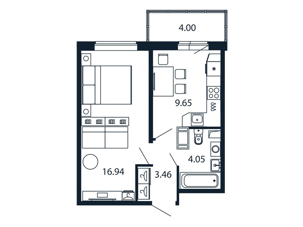 Планировка: 1-комн. квартира 33.50 м² в новостройке Полис ЛАВрики