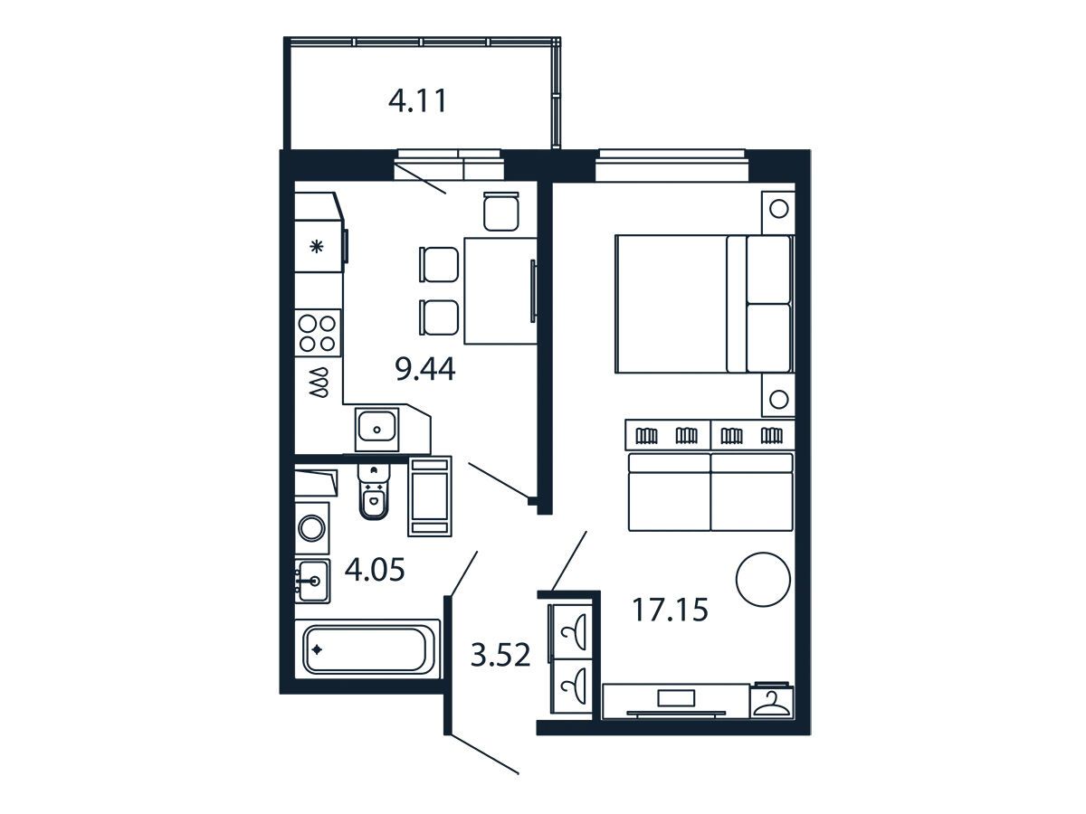 Планировка: 1-комн. квартира 33.50 м² в новостройке Полис ЛАВрики
