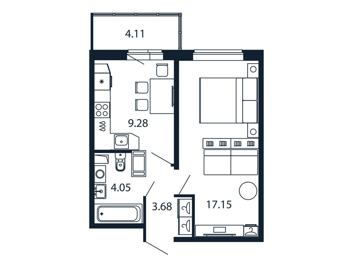 Планировка: 1-комн. квартира 33.40 м² в новостройке Полис ЛАВрики