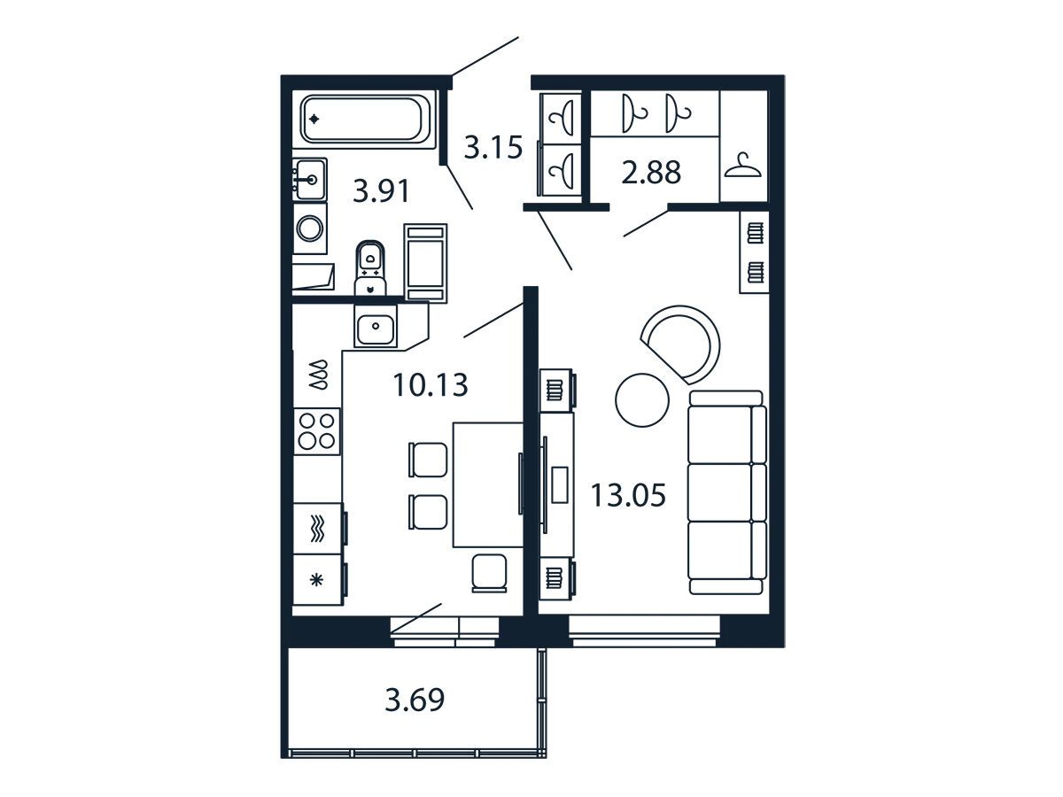 Планировка: 1-комн. квартира 32.50 м² в новостройке Полис ЛАВрики