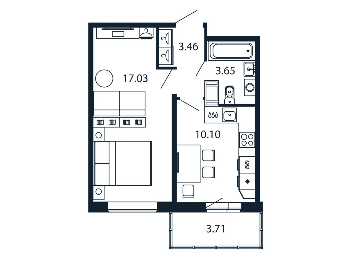 Планировка: 1-комн. квартира 33.50 м² в новостройке Полис ЛАВрики