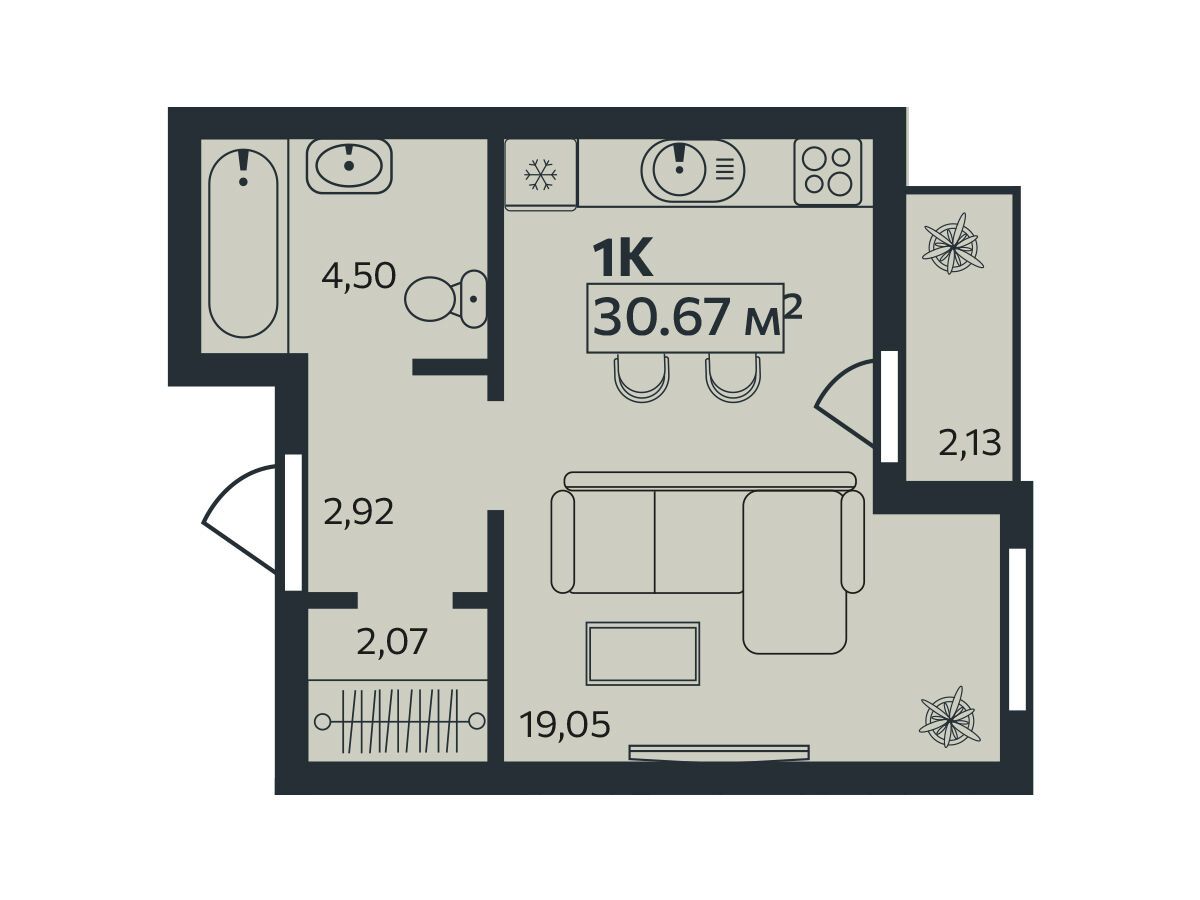 Планировка: Студия 30.67 м² в новостройке Эдельвейс.Янино