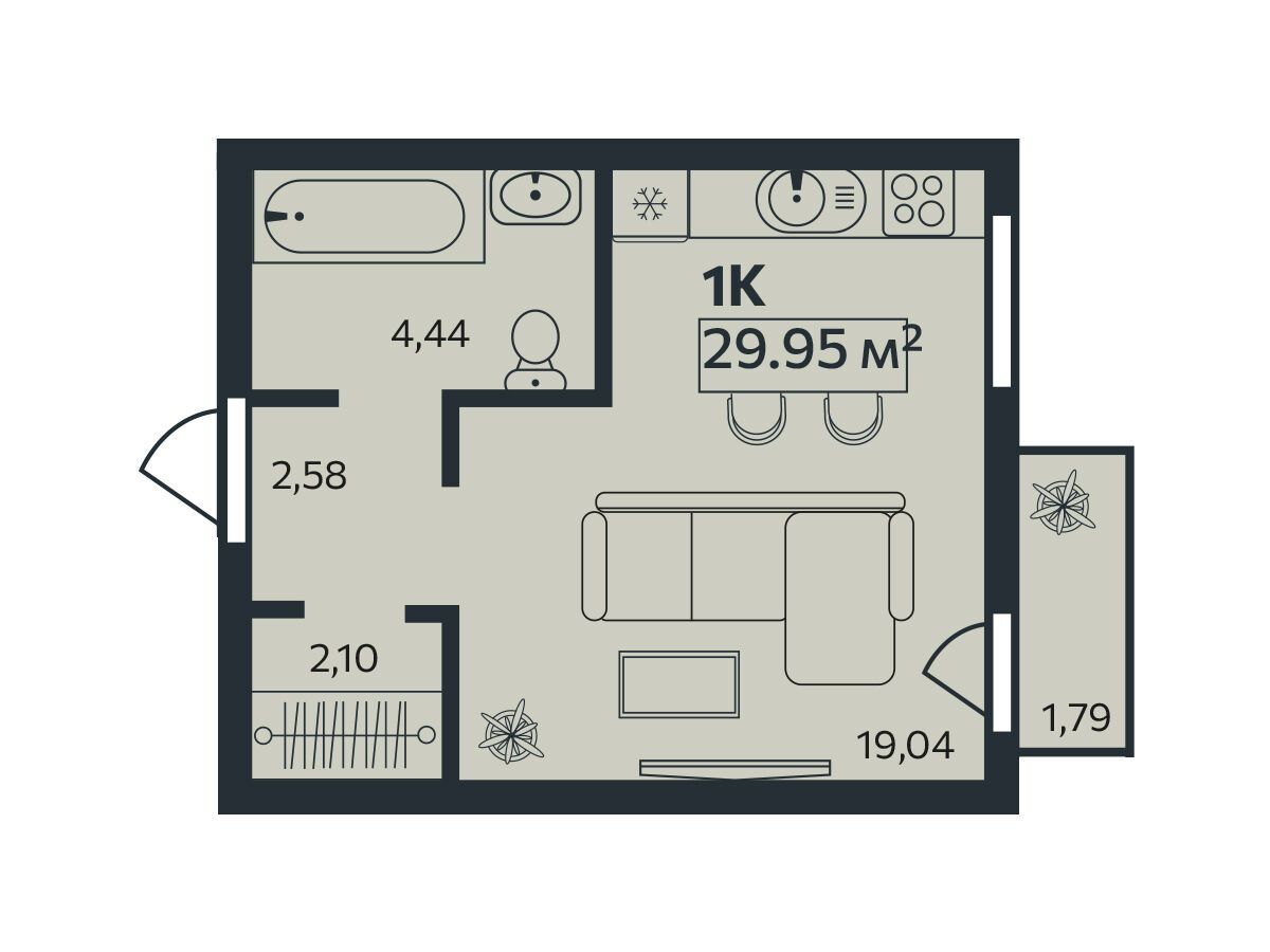 Планировка: Студия 29.95 м² в новостройке Эдельвейс.Янино