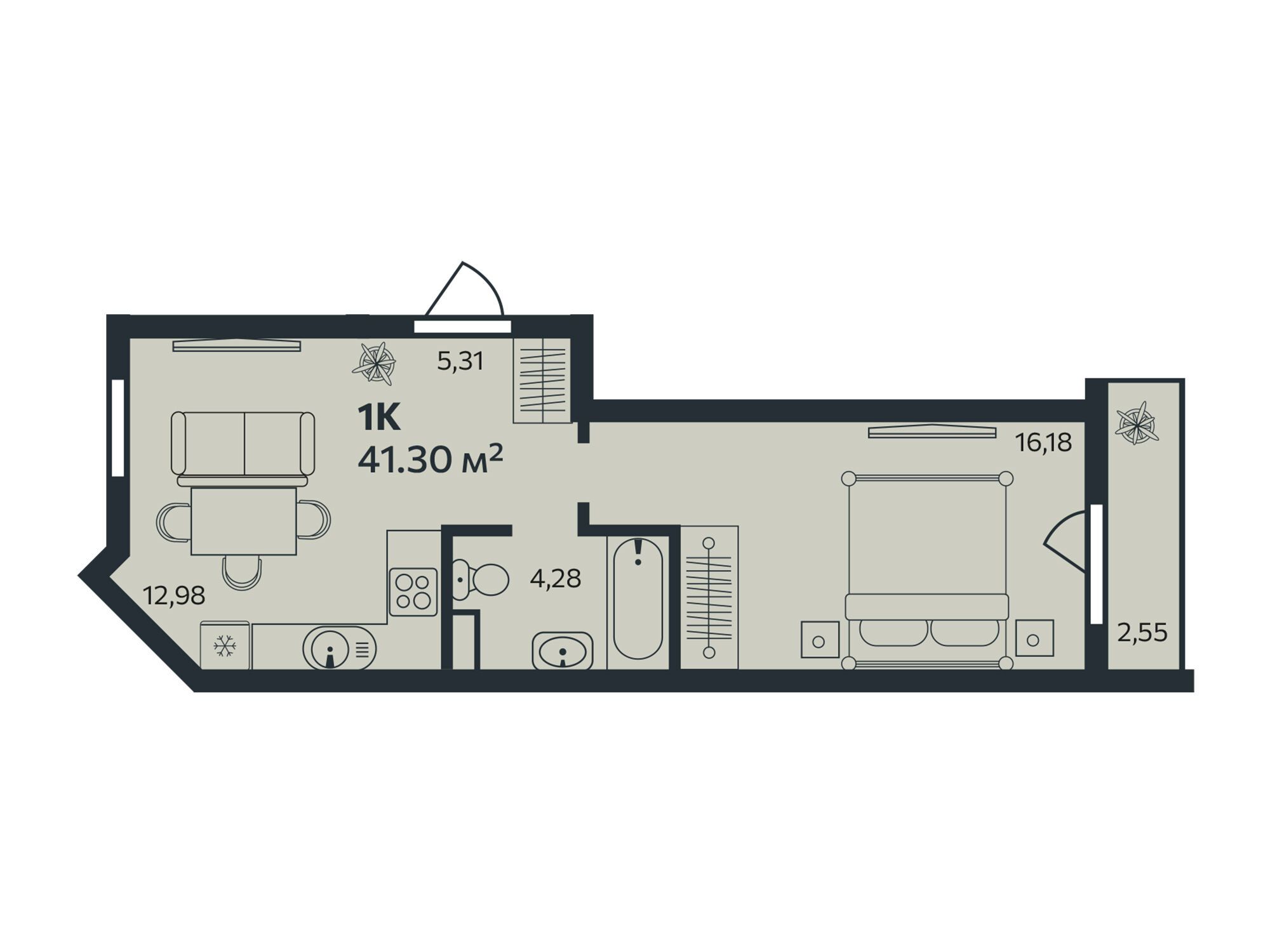 Планировка: 1-комн. квартира 41.30 м² в новостройке Эдельвейс.Янино