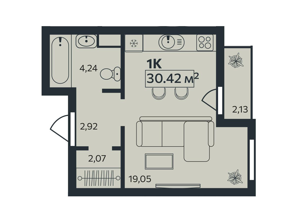 Планировка: Студия 30.42 м² в новостройке Эдельвейс.Янино