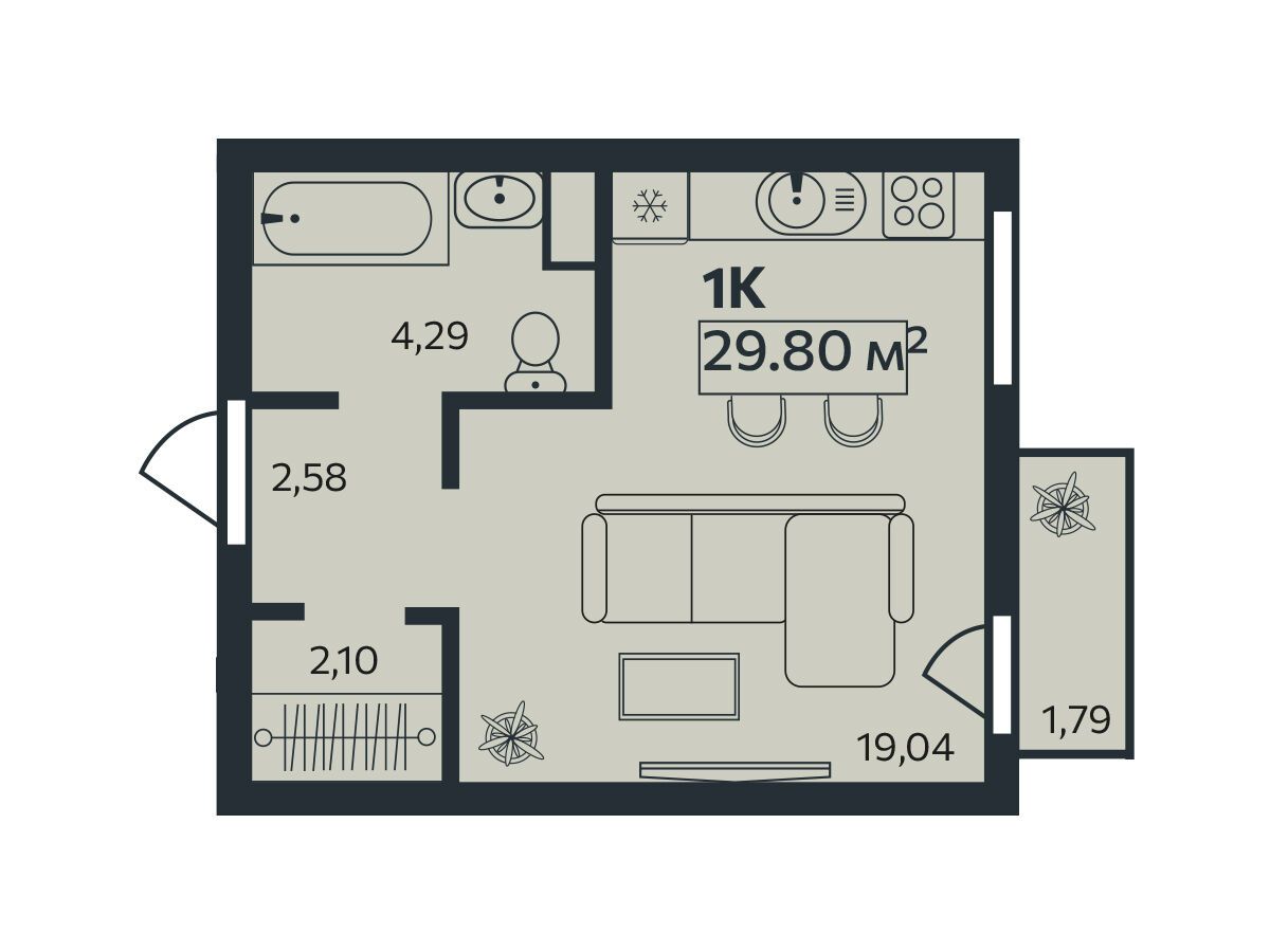 Планировка: Студия 29.80 м² в новостройке Эдельвейс.Янино