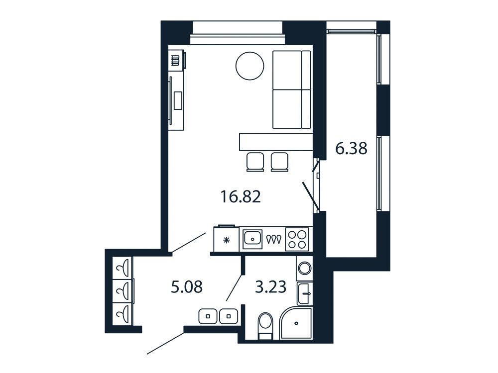 Планировка: Студия 24.90 м² в новостройке Полис Новоселье