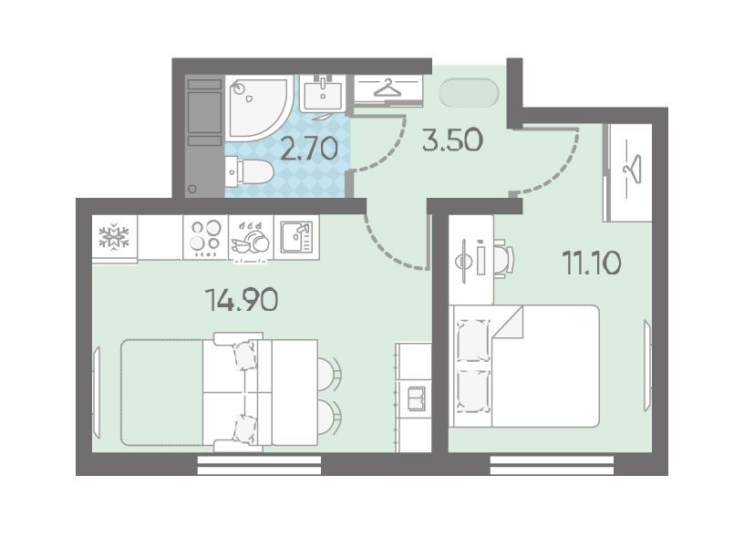 Планировка: 1-комн. квартира 31.10 м² в новостройке Ржевский парк
