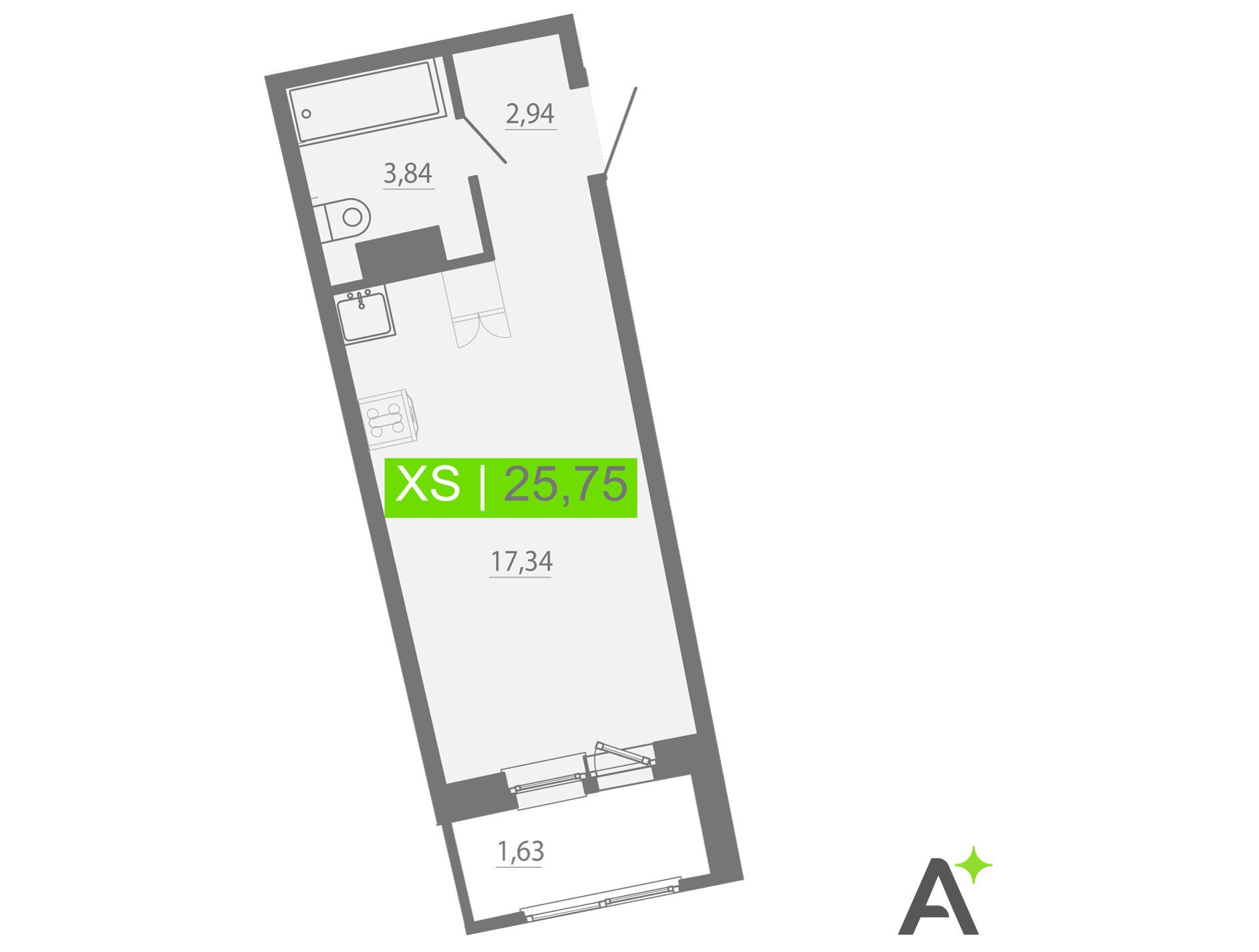 Планировка: Студия 25.75 м² в новостройке Аквилон Рива
