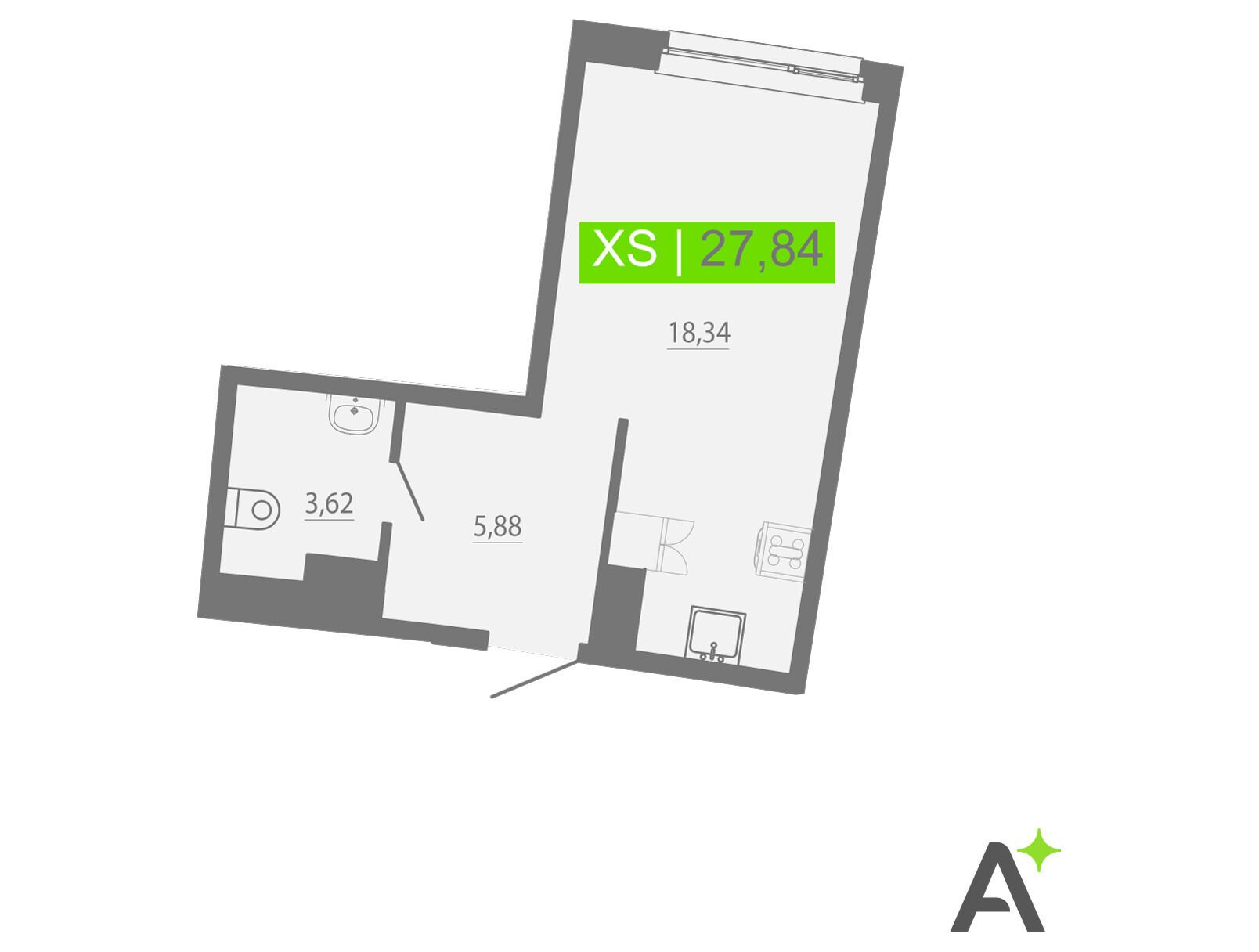 Планировка: Студия 27.84 м² в новостройке Аквилон Рива