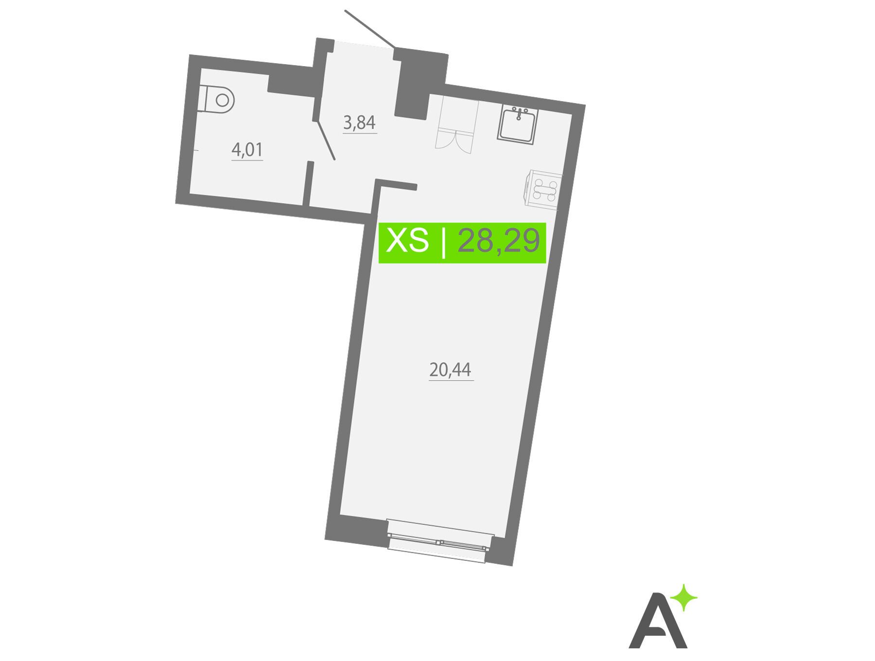 Планировка: Студия 28.29 м² в новостройке Аквилон Рива