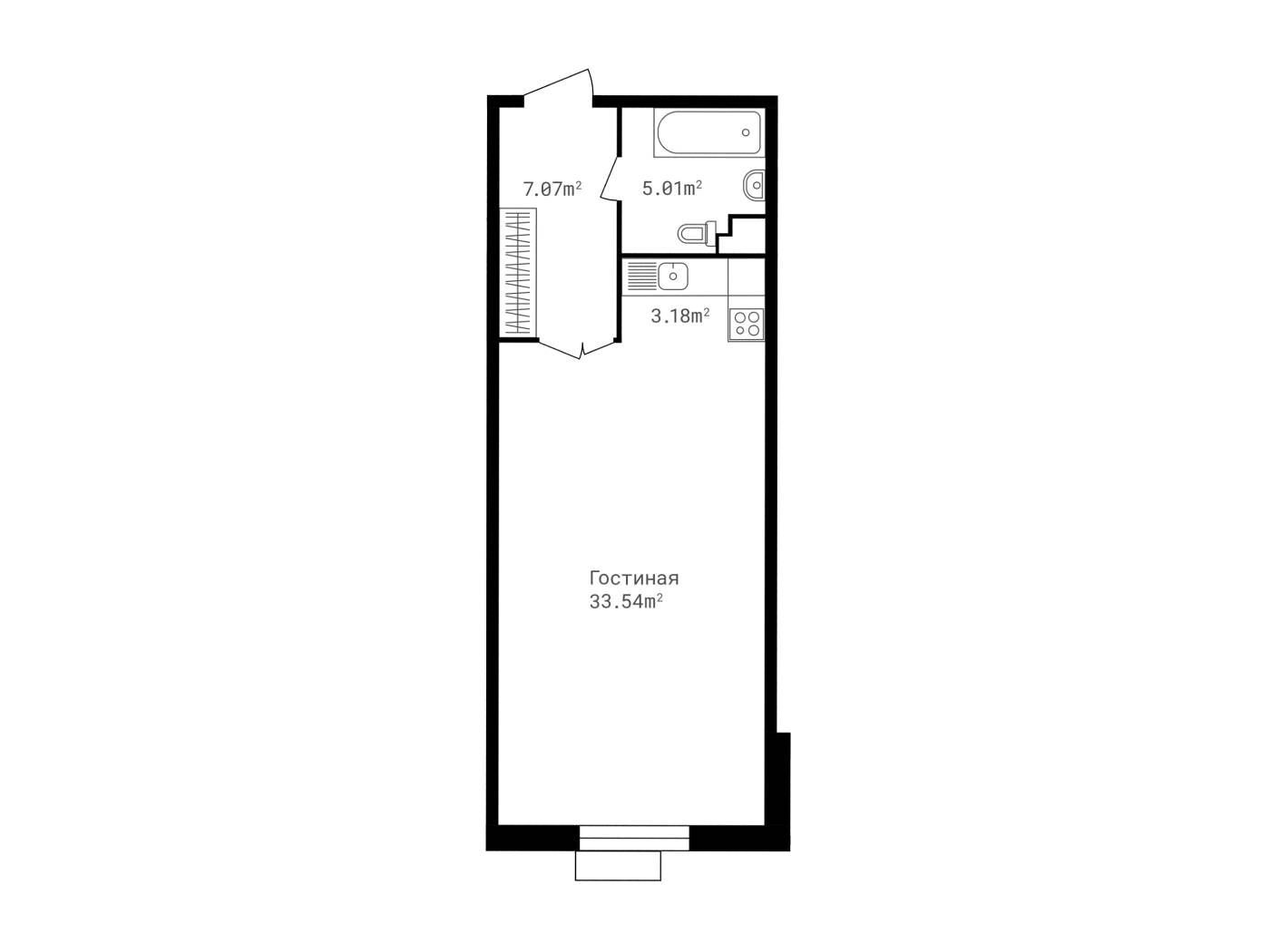 Планировка: 1-комн. квартира 48.90 м² в новостройке Точка отсчета