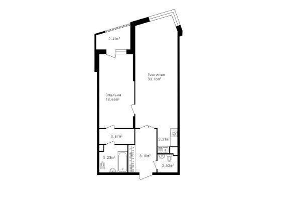 Планировка: 2-комн. квартира 77.10 м² в новостройке Точка отсчета