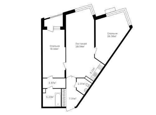 Планировка: 3-комн. квартира 92.50 м² в новостройке Точка отсчета
