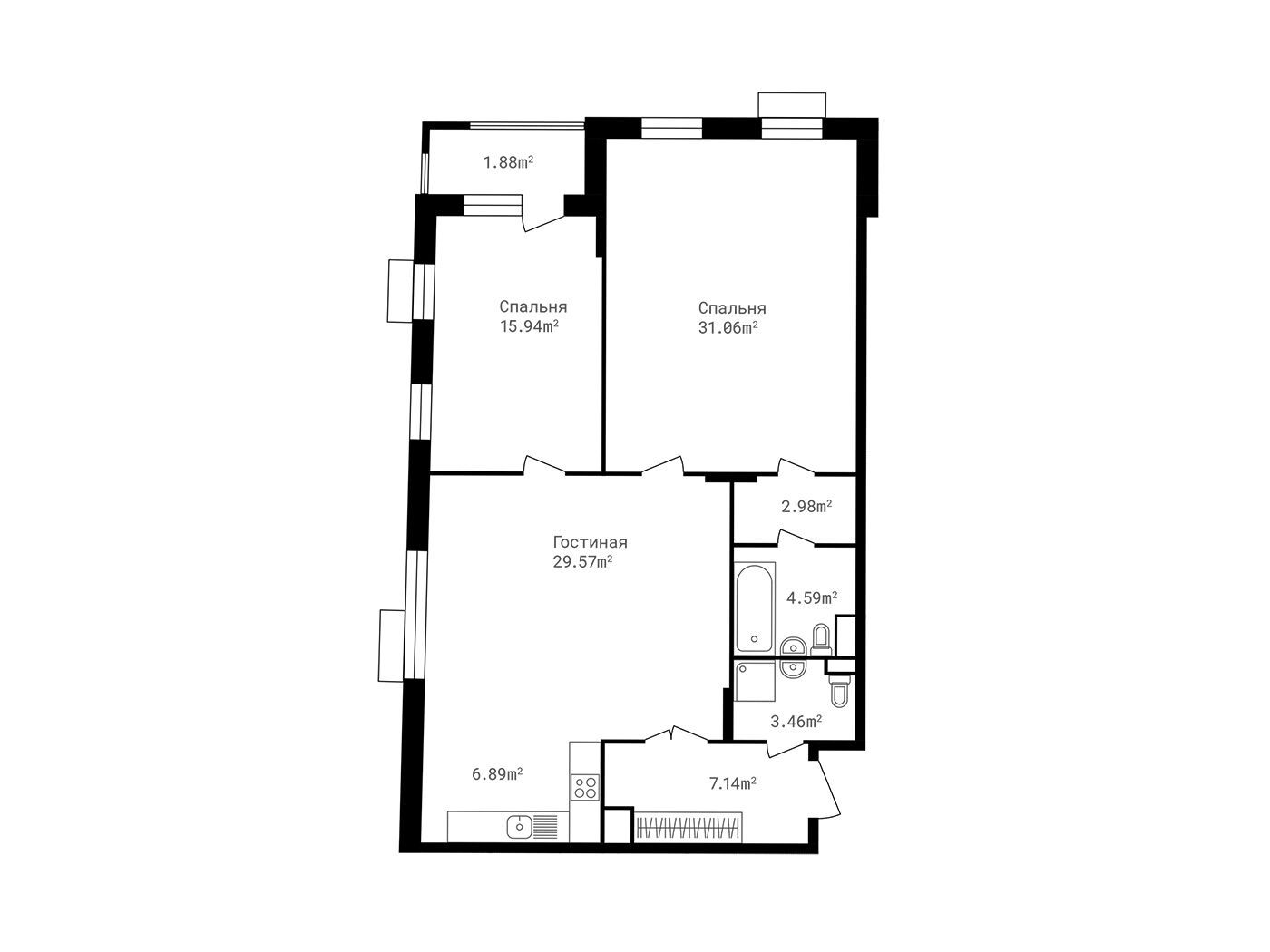 Планировка: 3-комн. квартира 105.00 м² в новостройке Точка отсчета