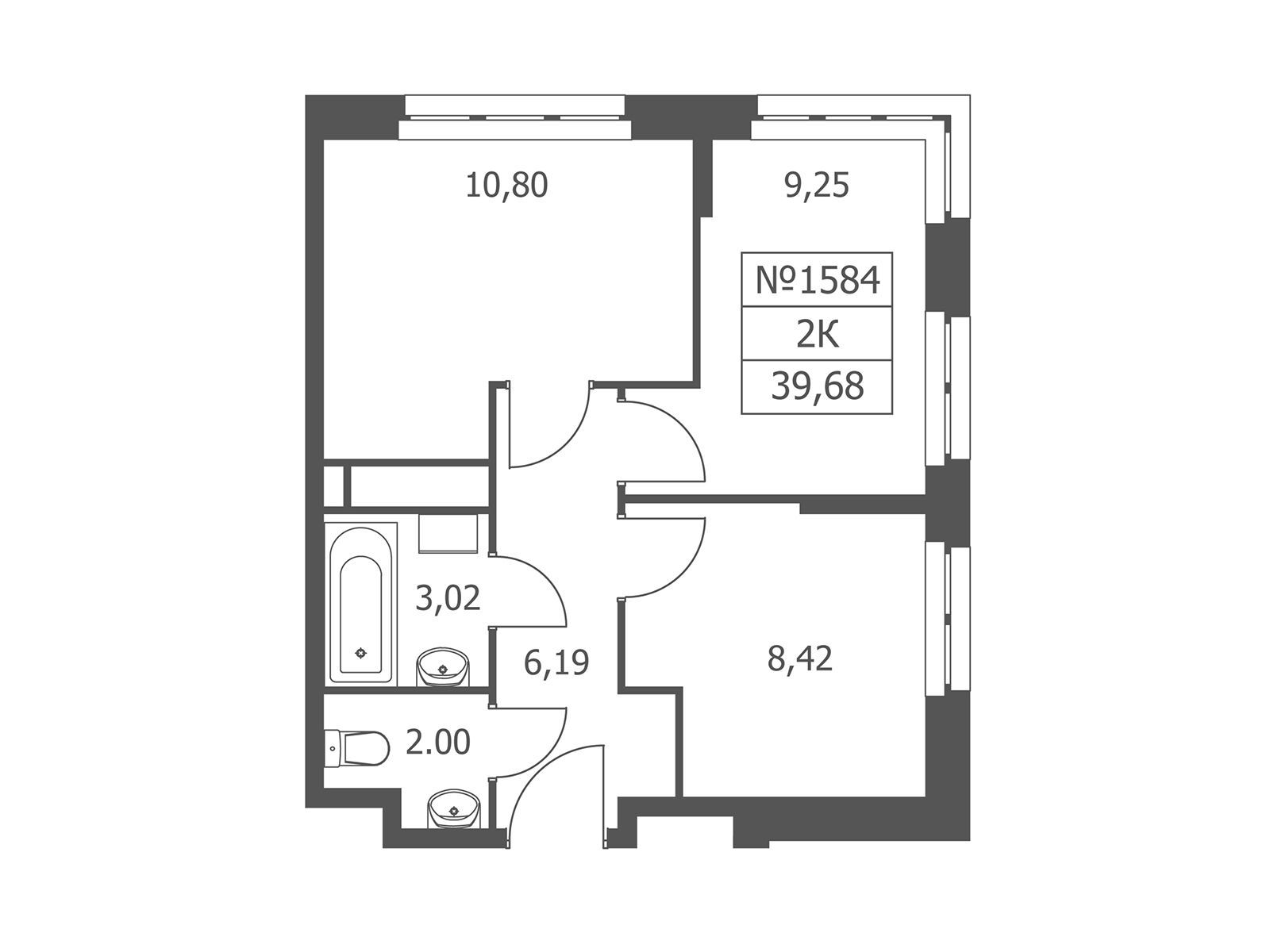 Планировка: 2-комн. квартира 39.68 м² в новостройке ЖК Волковская 67