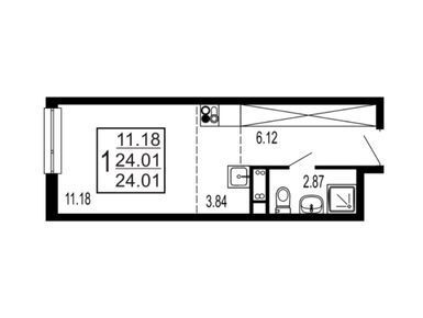 Планировка: Студия 24.01 м² в новостройке ЖК Гармония Парк