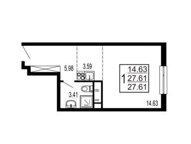 Планировка: Студия 27.61 м² в новостройке Гармония Парк