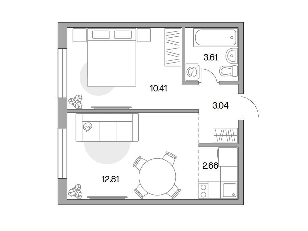 Планировка: 2-комн. квартира 32.53 м² в новостройке Аникеевский