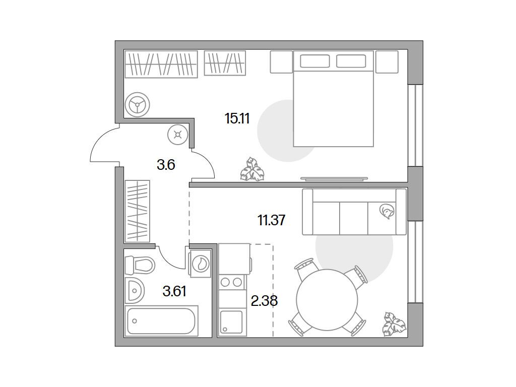 Планировка: 2-комн. квартира 36.07 м² в новостройке Аникеевский