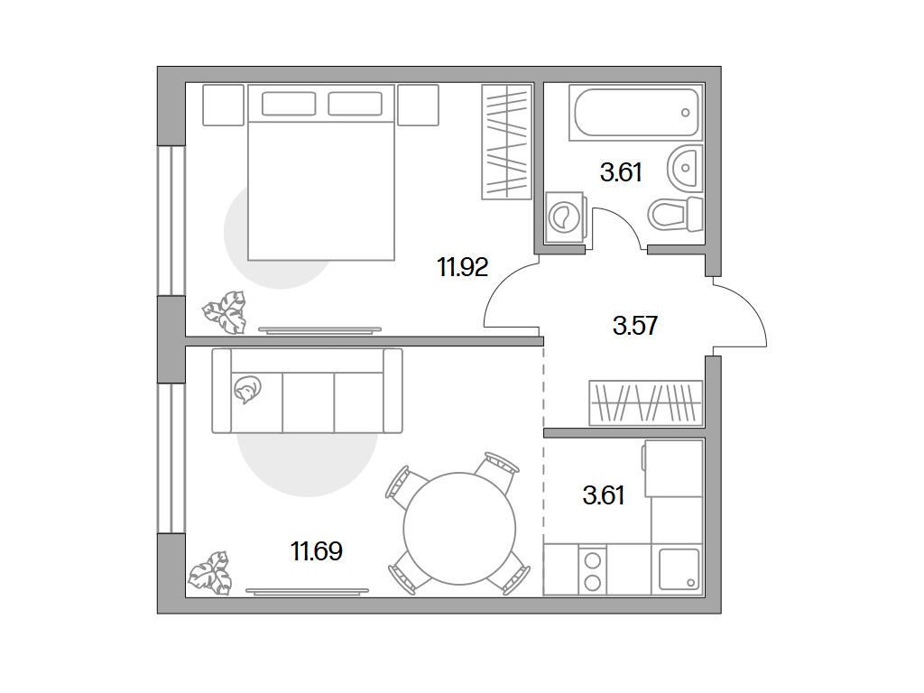 Планировка: 2-комн. квартира 34.40 м² в новостройке Аникеевский