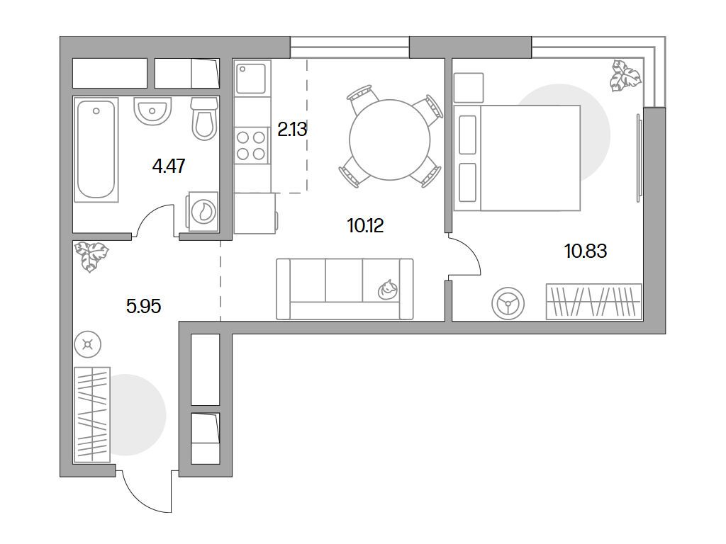 Планировка: 2-комн. квартира 33.50 м² в новостройке Аникеевский