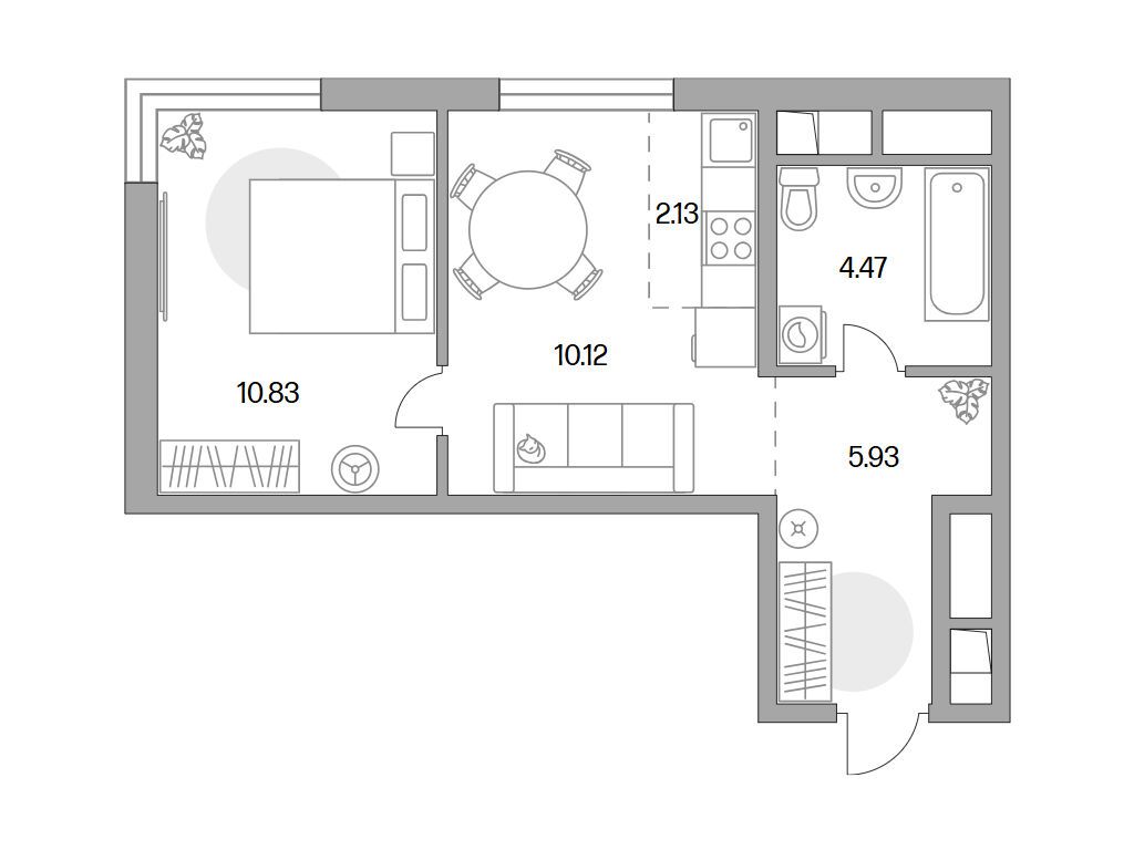 Планировка: 2-комн. квартира 33.48 м² в новостройке Аникеевский