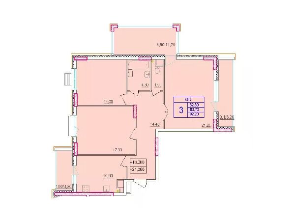 Планировка: 3-комн. квартира 92.90 м² в новостройке по ул. Макаренко