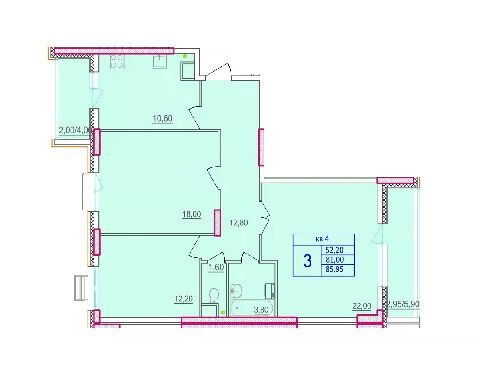 Планировка: 3-комн. квартира 86.80 м² в новостройке по ул. Макаренко