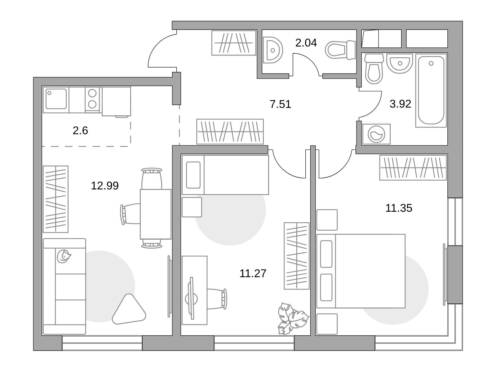 Планировка: 3-комн. квартира 51.68 м² в новостройке Аникеевский