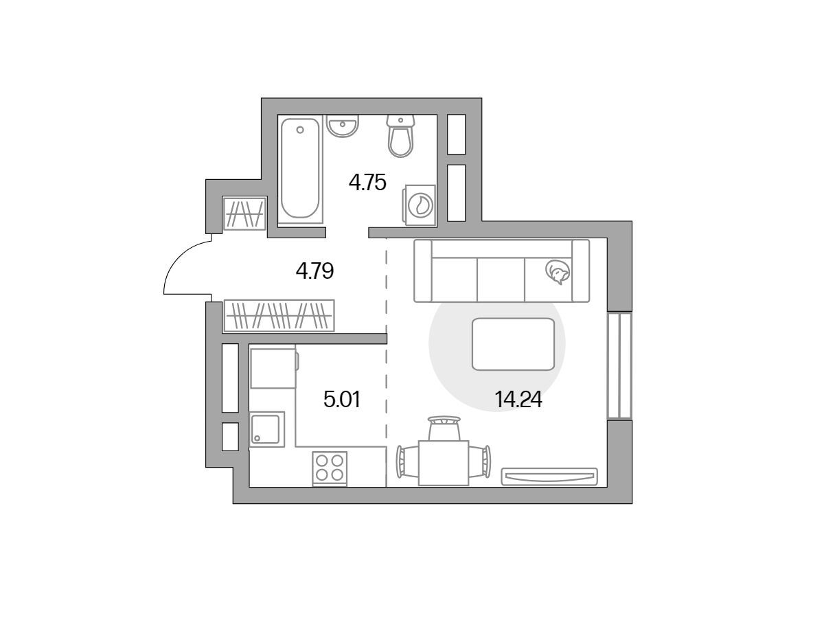 Планировка: Студия 28.79 м² в новостройке ЖК Живописный