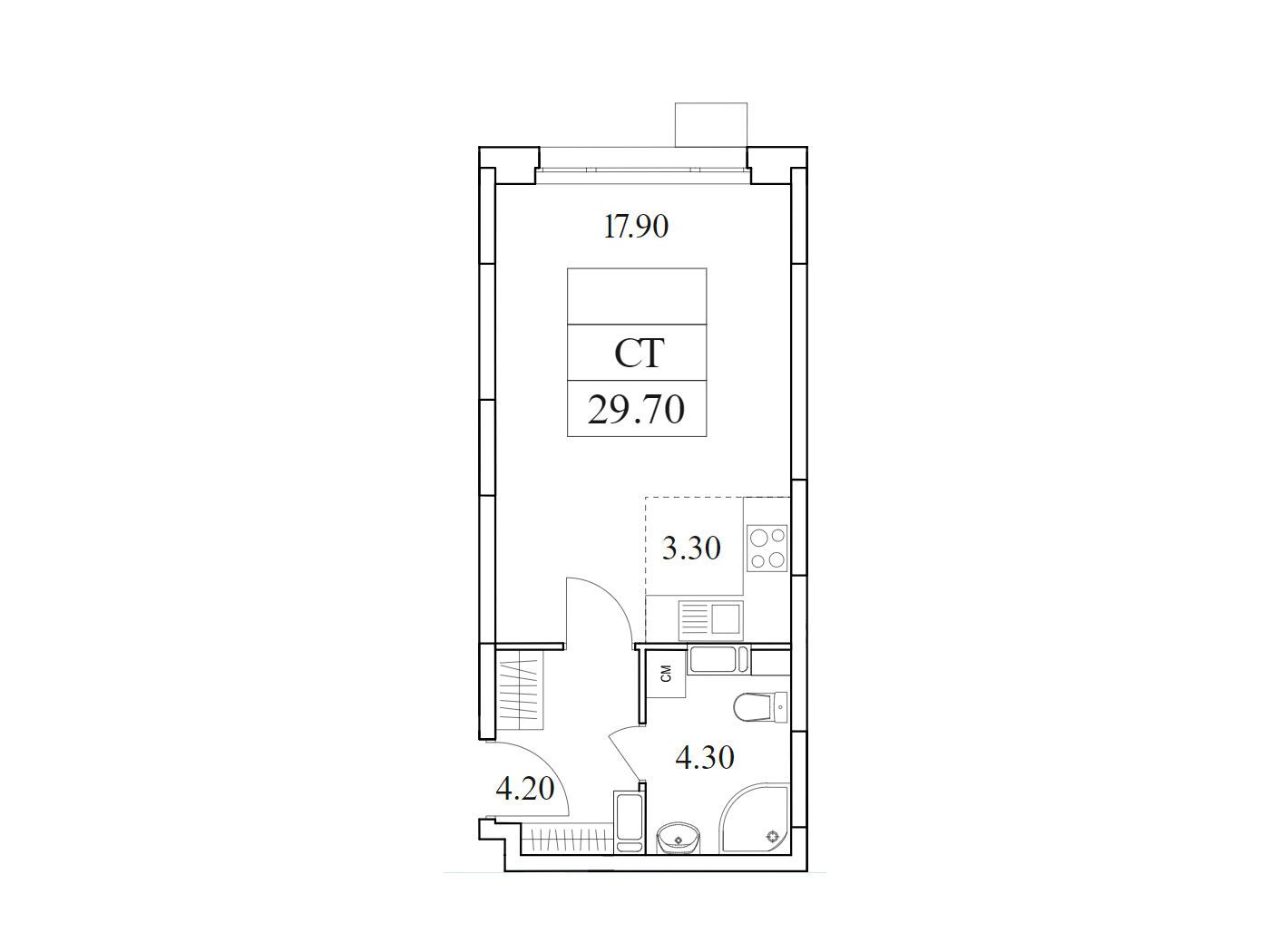 Планировка: Студия 29.70 м² в новостройке Облака 2.0