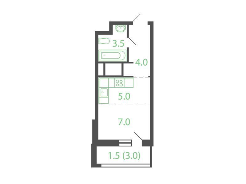 Планировка: Студия 20.80 м² в новостройке Новые Котельники