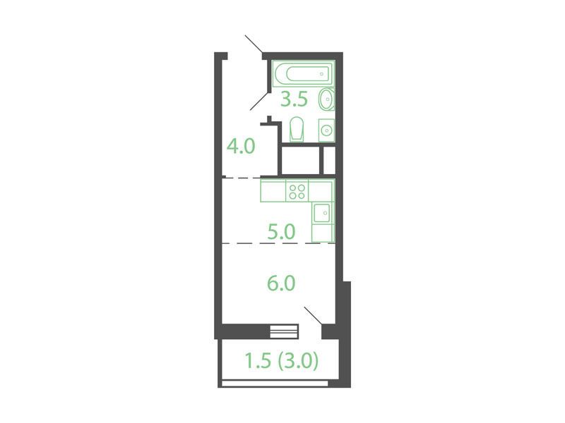 Планировка: Студия 20.20 м² в новостройке Новые Котельники