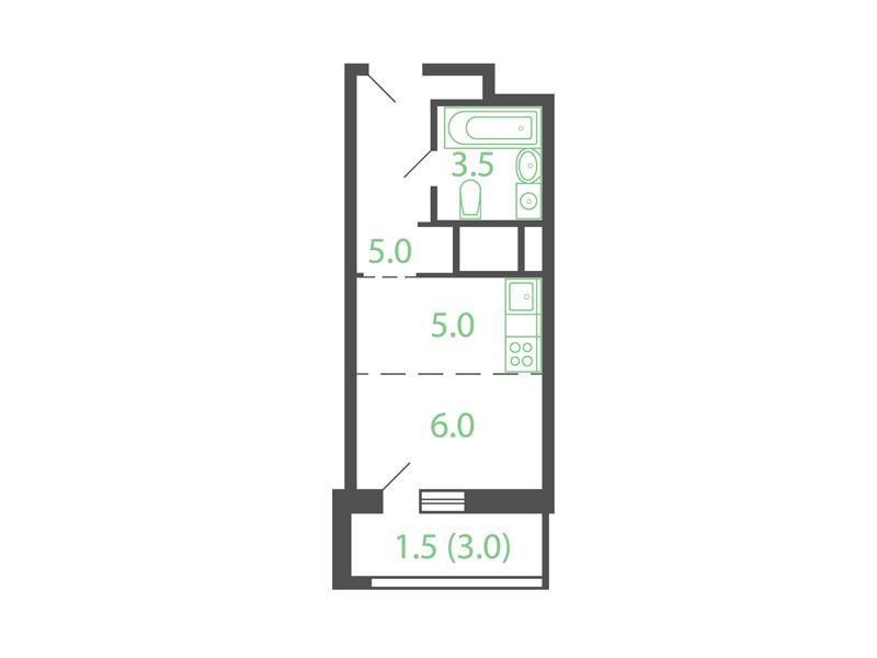 Планировка: Студия 20.90 м² в новостройке Новые Котельники