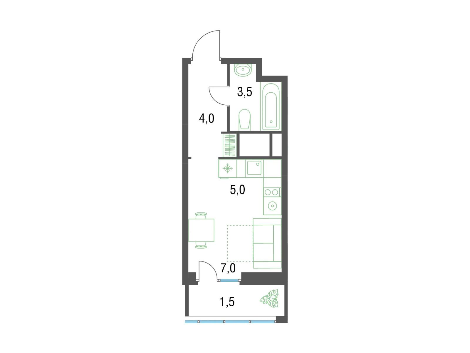Планировка: Студия 20.80 м² в новостройке Новые Котельники