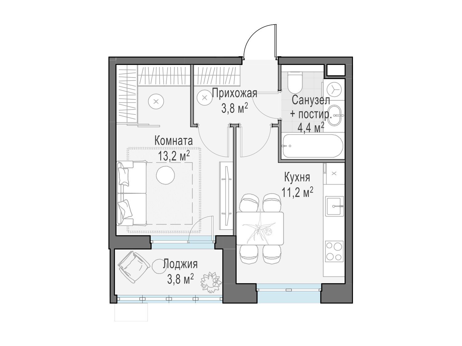 Планировка: 1-комн. квартира 32.60 м² в новостройке ЖК Новое Пушкино
