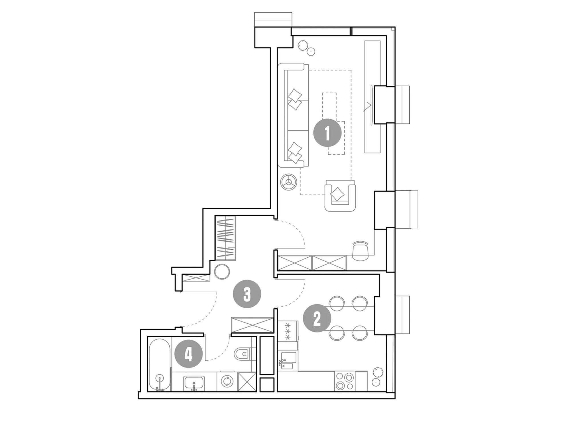 Планировка: 1-комн. квартира 43.70 м² в новостройке Мираполис