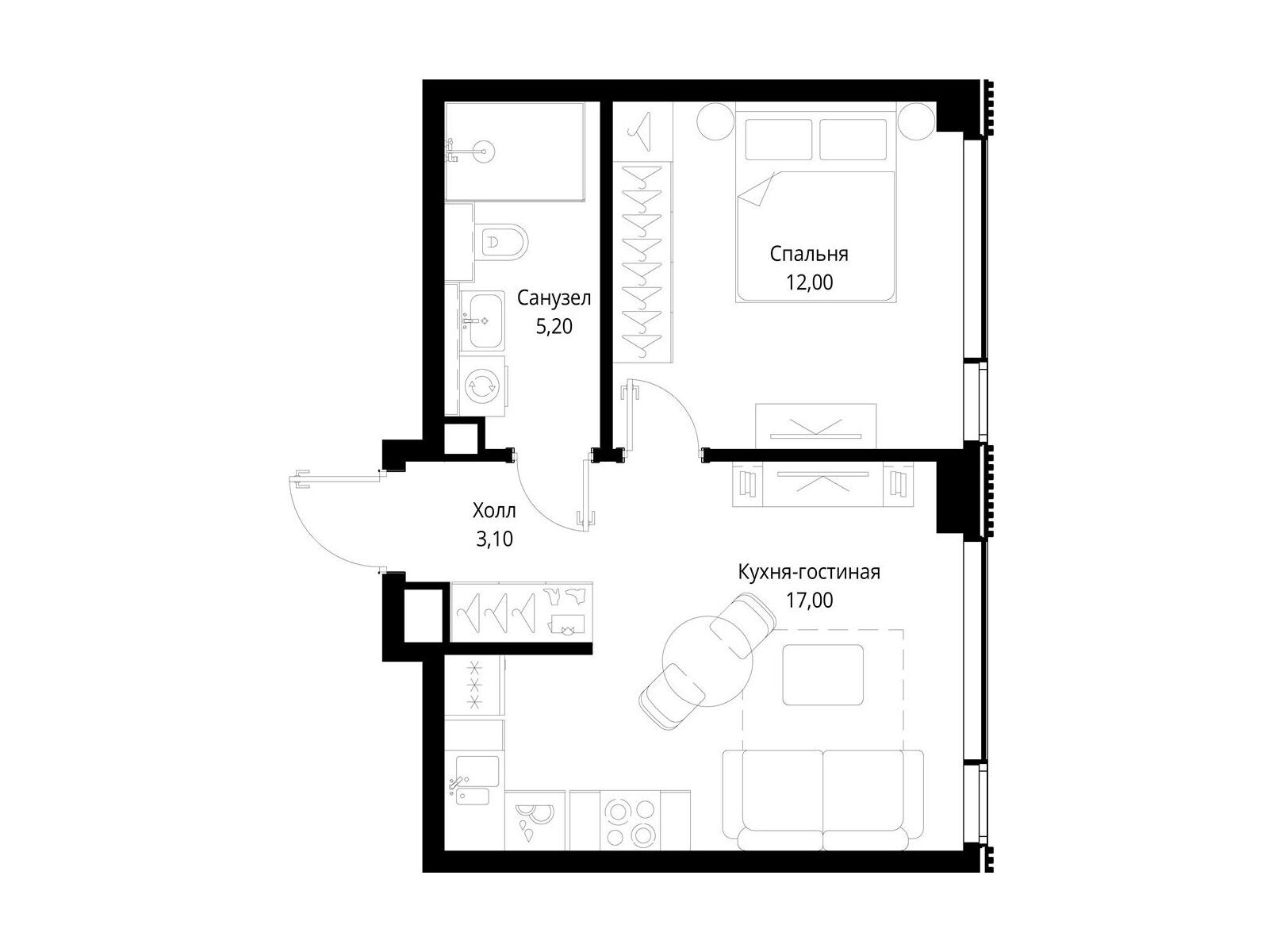 Планировка: 1-комн. квартира 37.30 м² в новостройке ЖК Ситидзен