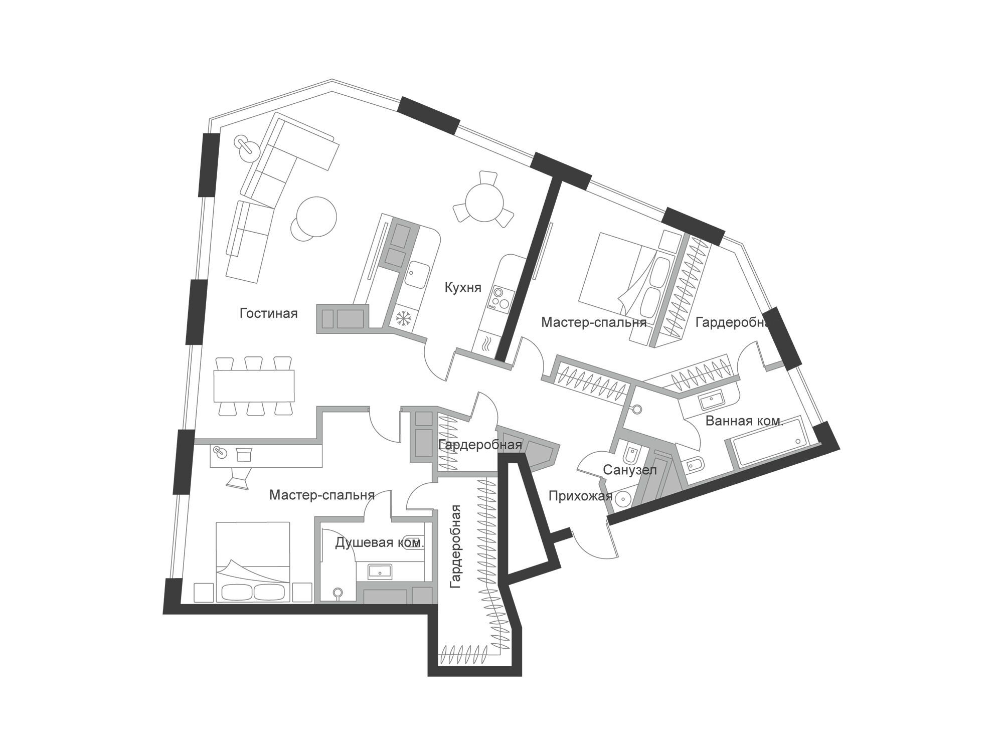 Планировка: 2-комн. квартира 137.50 м² в новостройке ЖК Чкалов