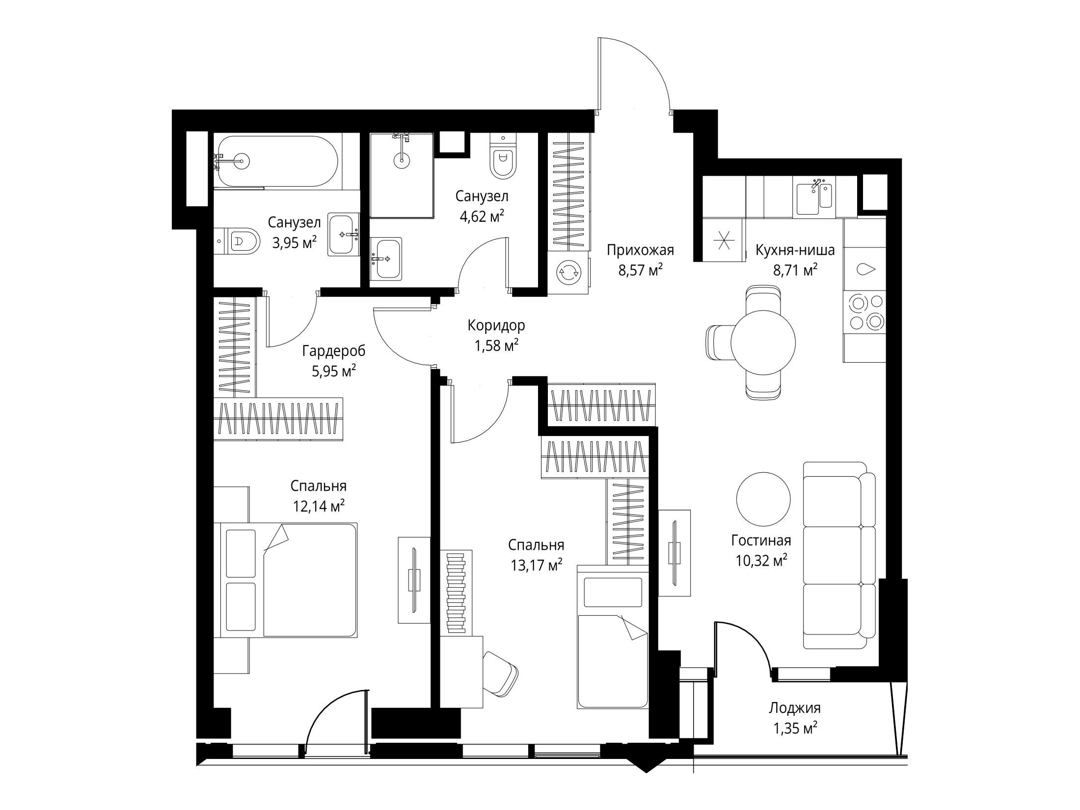 Планировка: 2-комн. квартира 70.36 м² в новостройке ЖК Джойс