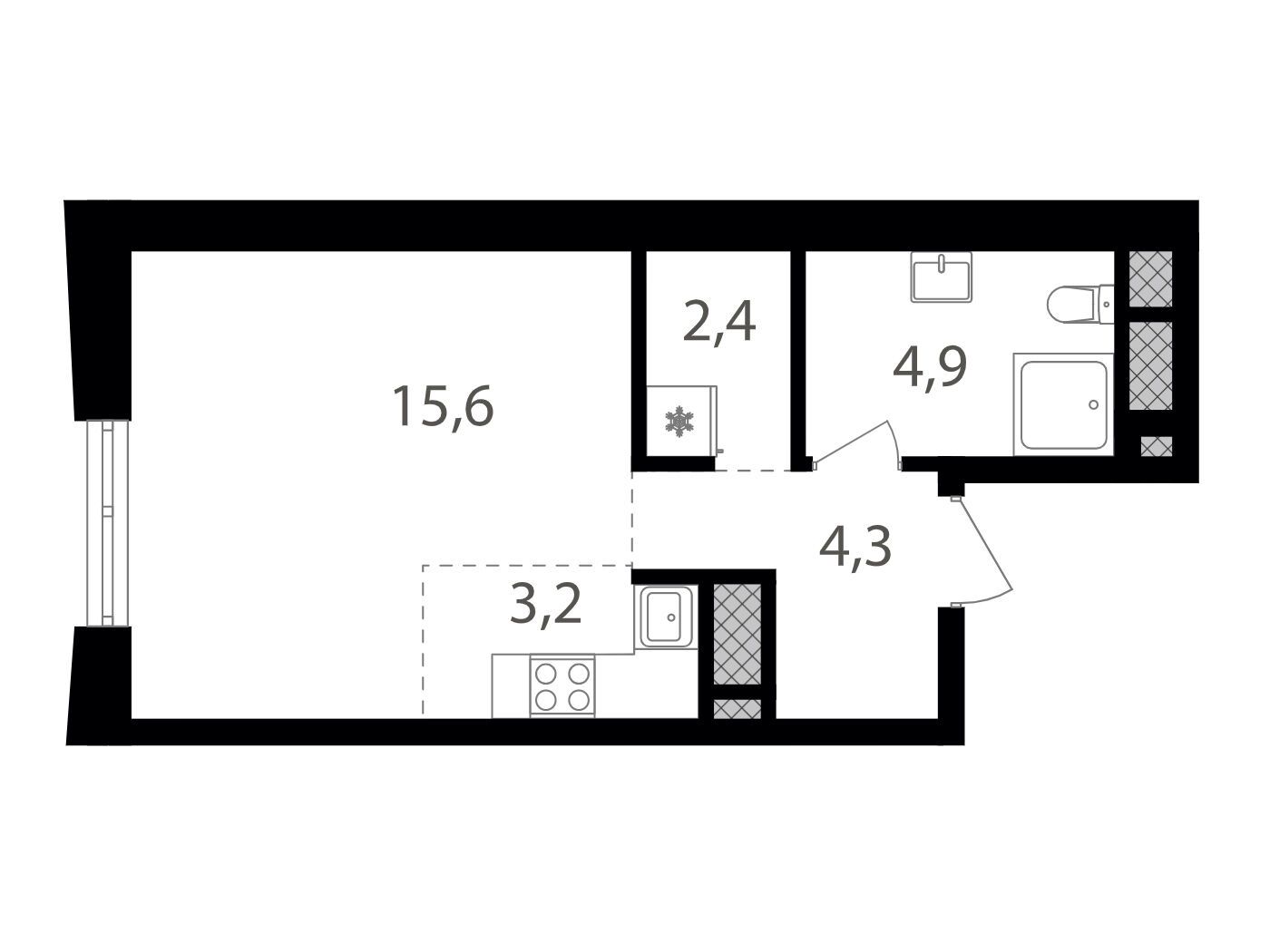 Планировка: Студия 30.40 м² в новостройке Семеновский парк 2