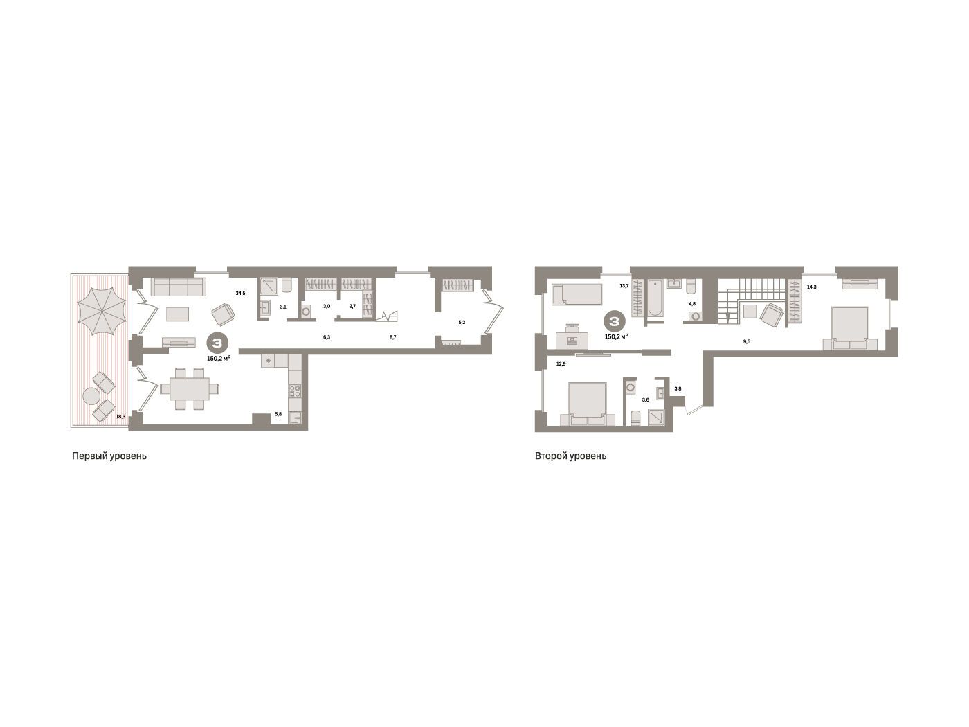 Планировка: 3-комн. квартира 150.20 м² в новостройке Метроном