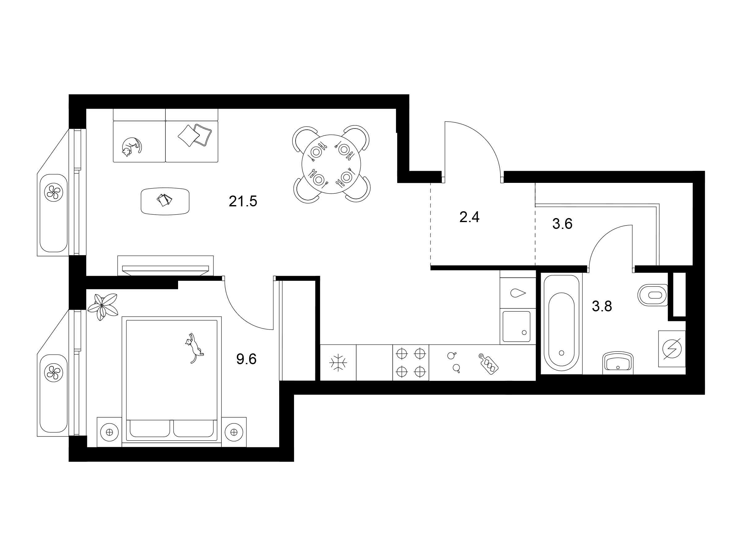 Планировка: 1-комн. квартира 40.90 м² в новостройке Алтуфьевское 53