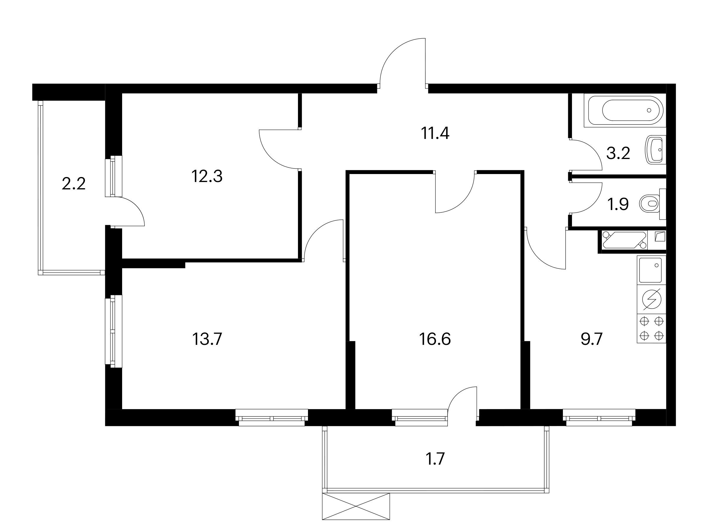 Планировка: 3-комн. квартира 72.70 м² в новостройке Митинский лес