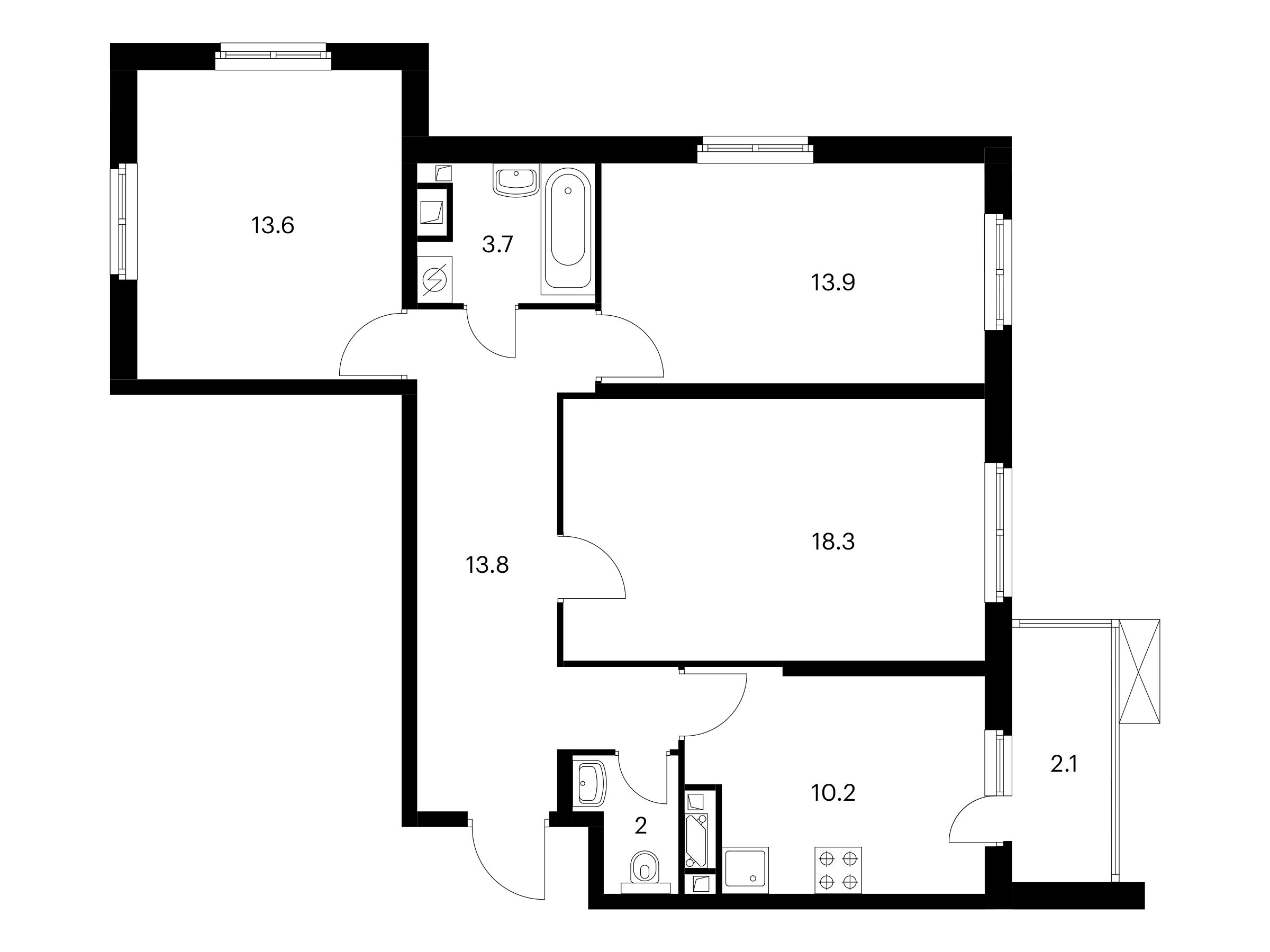 Планировка: 3-комн. квартира 77.60 м² в новостройке Митинский лес